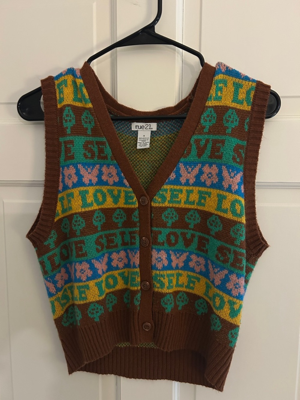 rue21 Brown Multicolor 'Self Love' Knit Button Vest
